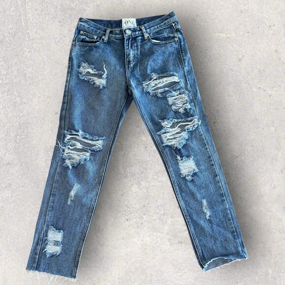 ONE by One Teaspoon Awesome Baggies Denim Sz 25 - Medium Distressed Wash - Picture 3 of 8